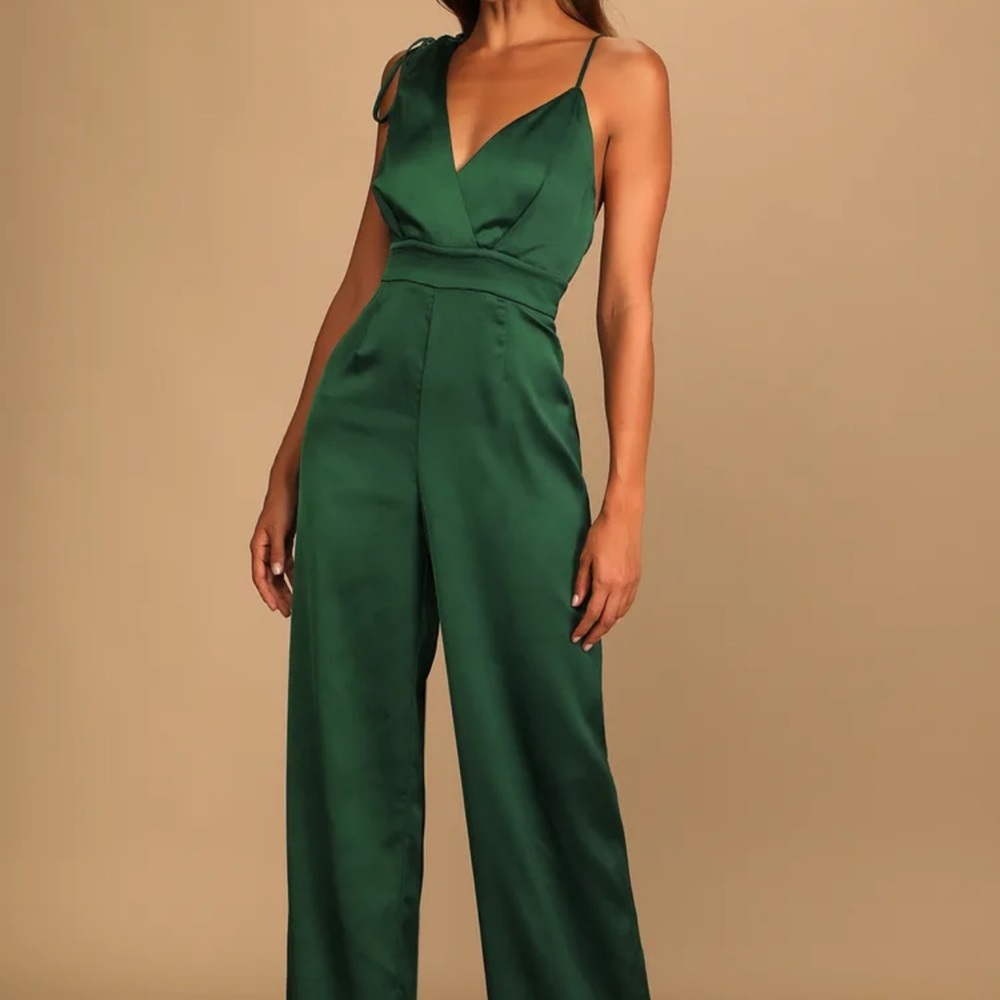 Keepsake the label emerald green asymmetrical jumpsuit wide leg